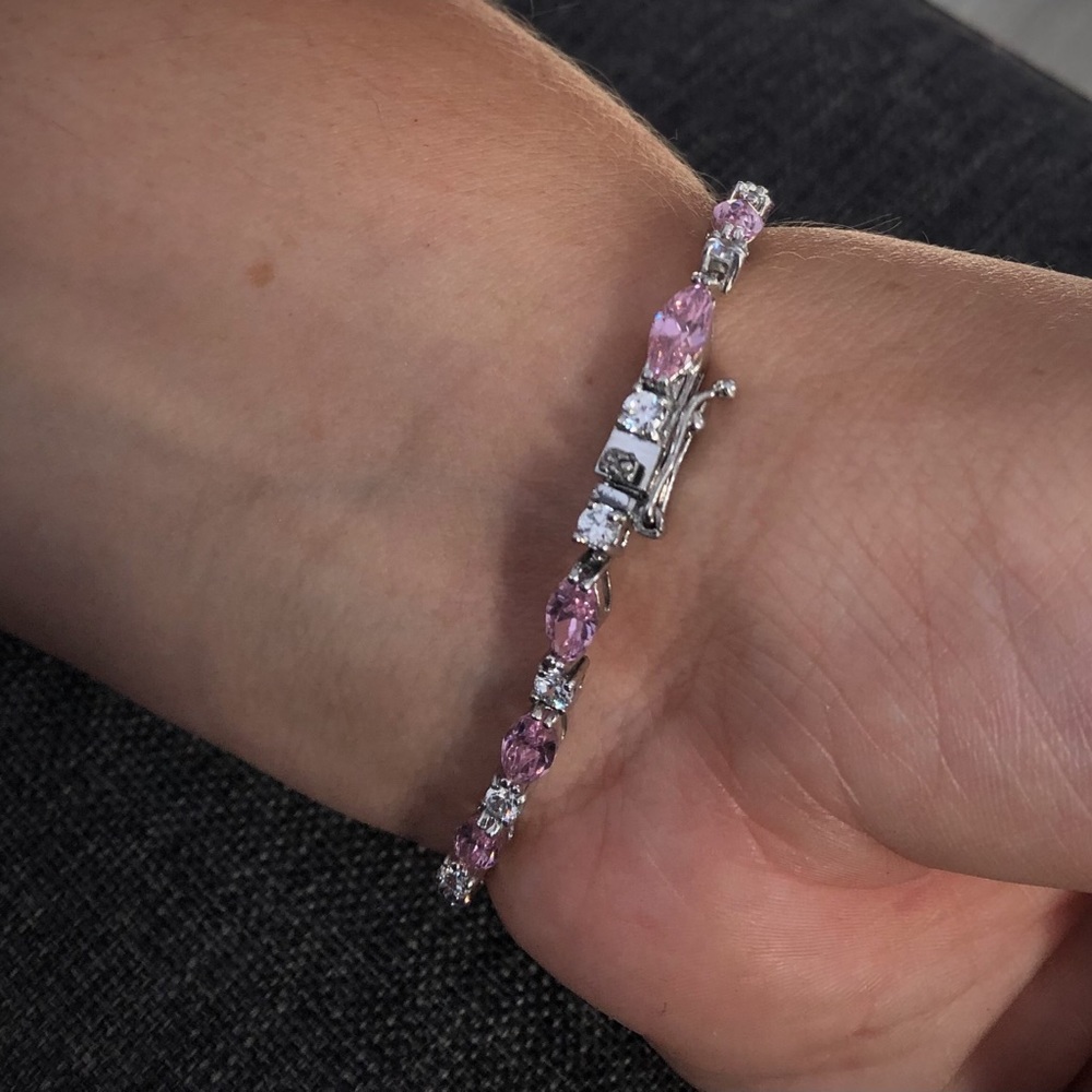 Sterling 925 Pink and white CZ bracelet. B7 - Picture 4 of 5